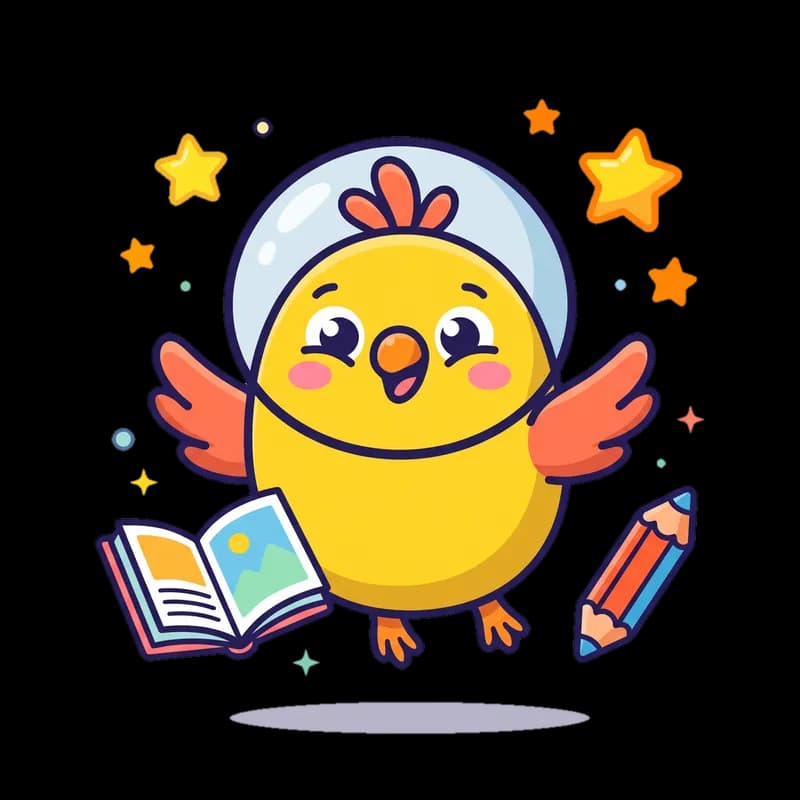Pipi in an astronaut helmet, floating with a book